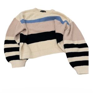 Sanctuary Colorblock Crew Neck Sweater - Cream, Blue, Black